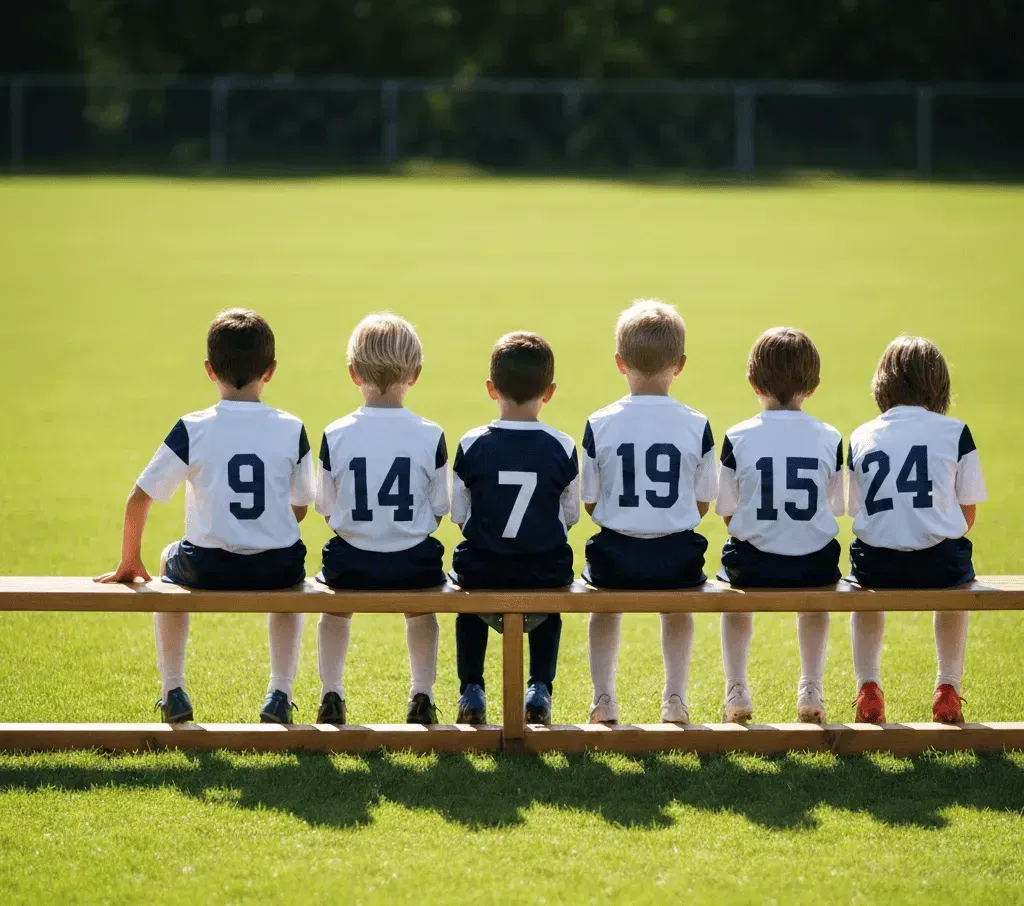Group of kids wearing t-shirt Vinyl Names with Numbers on it