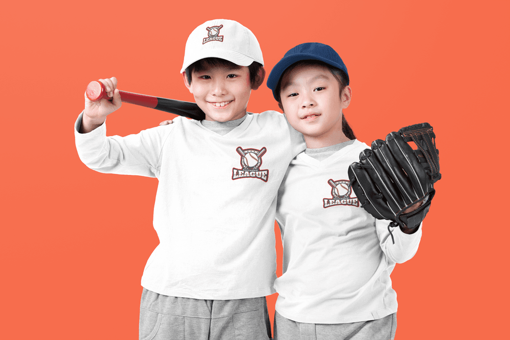 Custom embroidered long sleeve shirt with baseball team logo on Custom embroidered long sleeve shirt with baseball team logo on