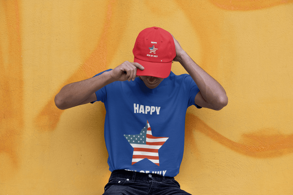 man wearing 4th of July t-shirt man wearing 4th of July t-shirt