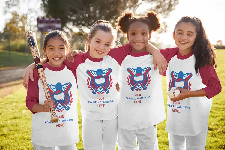 Kids wearing custom t-shirts for a baseball team, produced with same day custom t-shirt printing