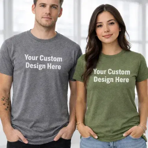 Man and A Woman wearing a custom short sleeve t-shirt Man and A Woman wearing a custom short sleeve t-shirt