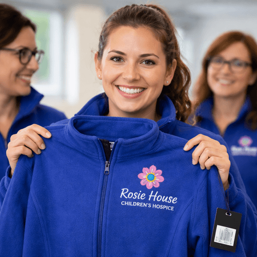 Women wearing custom embroidered zip-up sweatshirts with logo for business branding Women wearing custom embroidered zip-up sweatshirts with logo for business branding